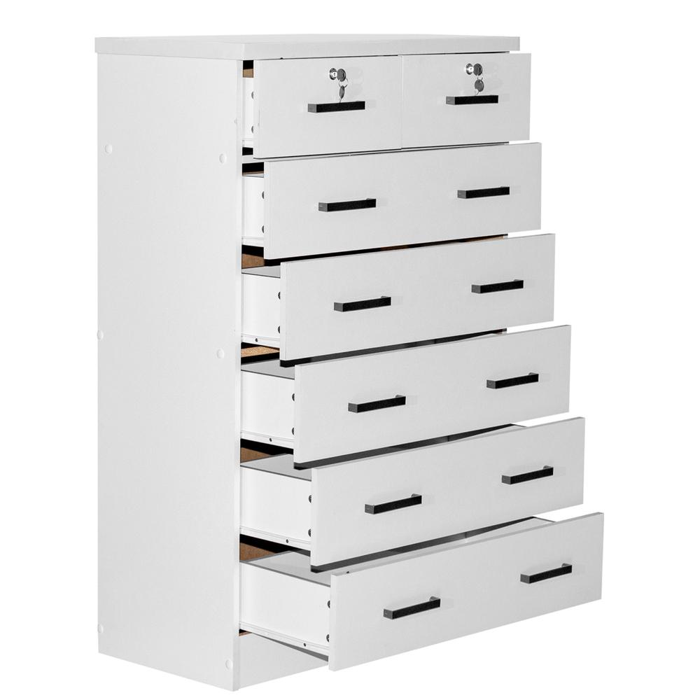 Better Home Products Cindy 7 Drawer Chest Wooden Dresser with Lock in White. Picture 8