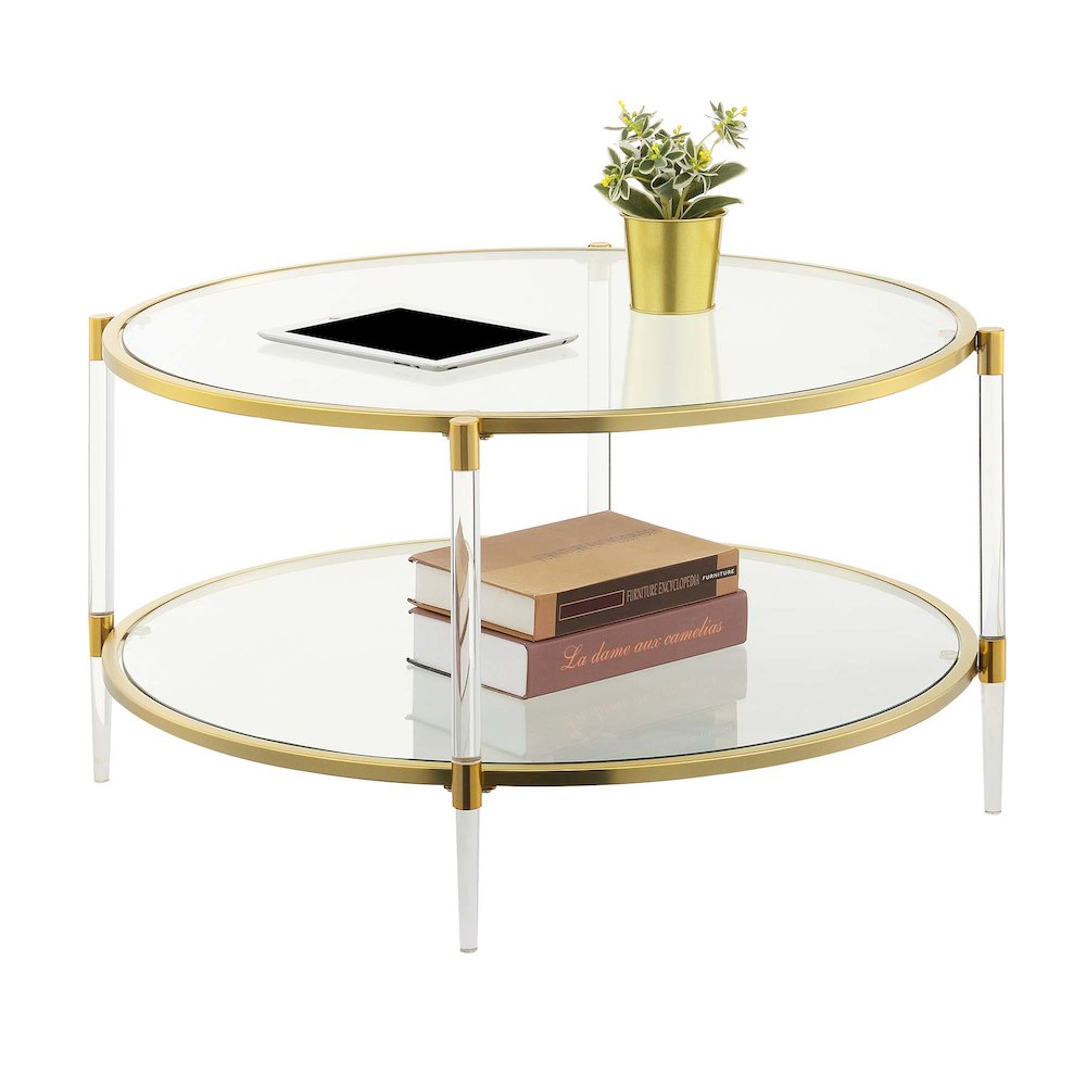 Royal Crest Acrylic Glass Coffee Table, Clear/Gold. Picture 1