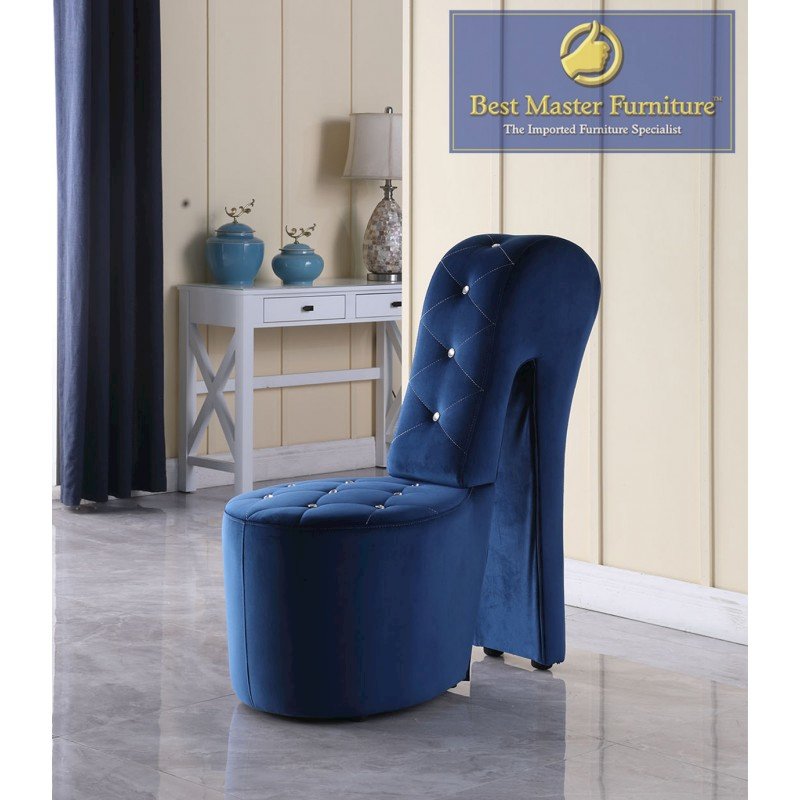 Best Master Furniture Tristram 19" Velvet High Heel Shoe Chair in Navy Blue. Picture 2
