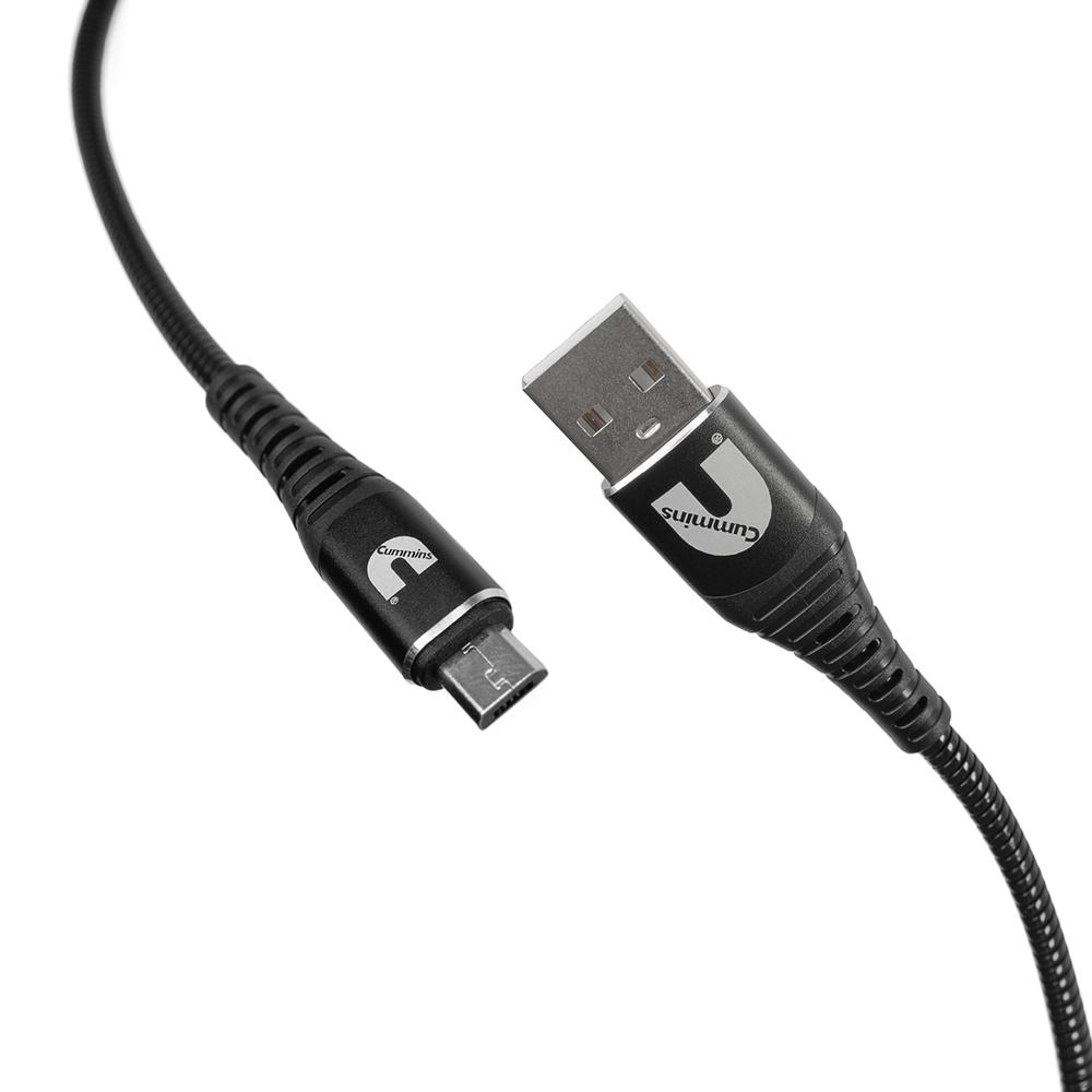 Cummins Long Micro Flex Steel Cable Charger Cord USB-A to Micro Charging Cord 8ft CMN4715. Picture 1