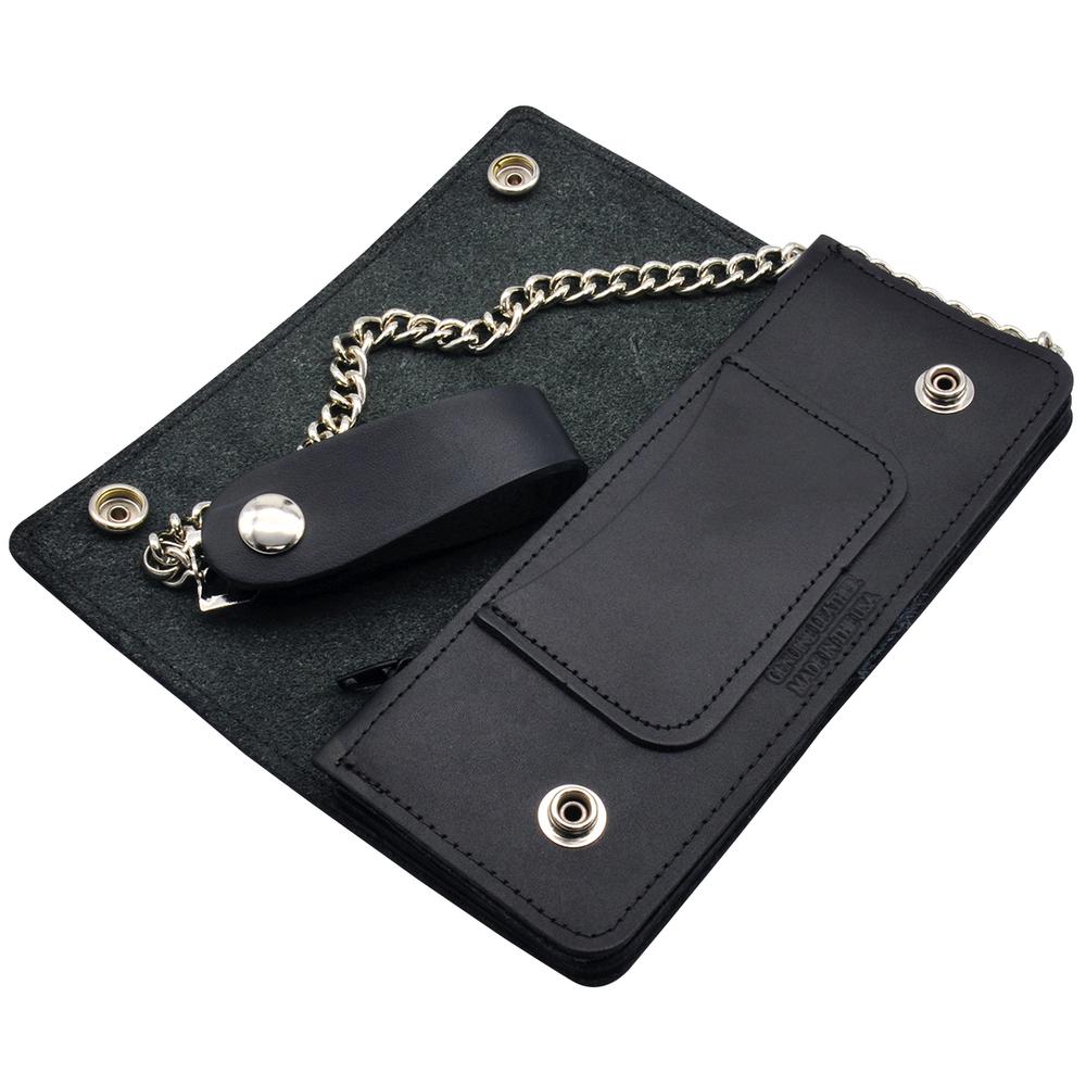 Leather Chain Wallet Biker Style Bifold USA Made w 12-inch Chain CW7. Picture 2