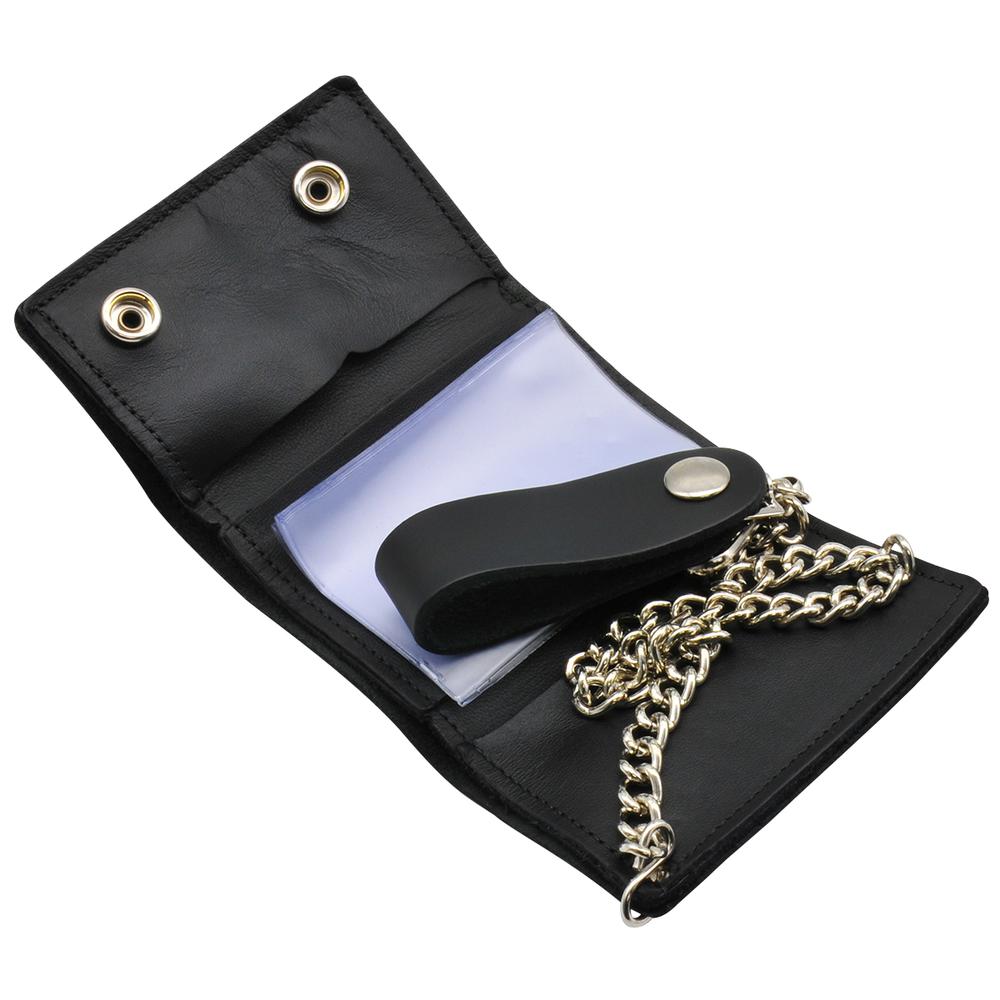 Chain Wallet Biker Style Leather Trifold Black CWT. Picture 2