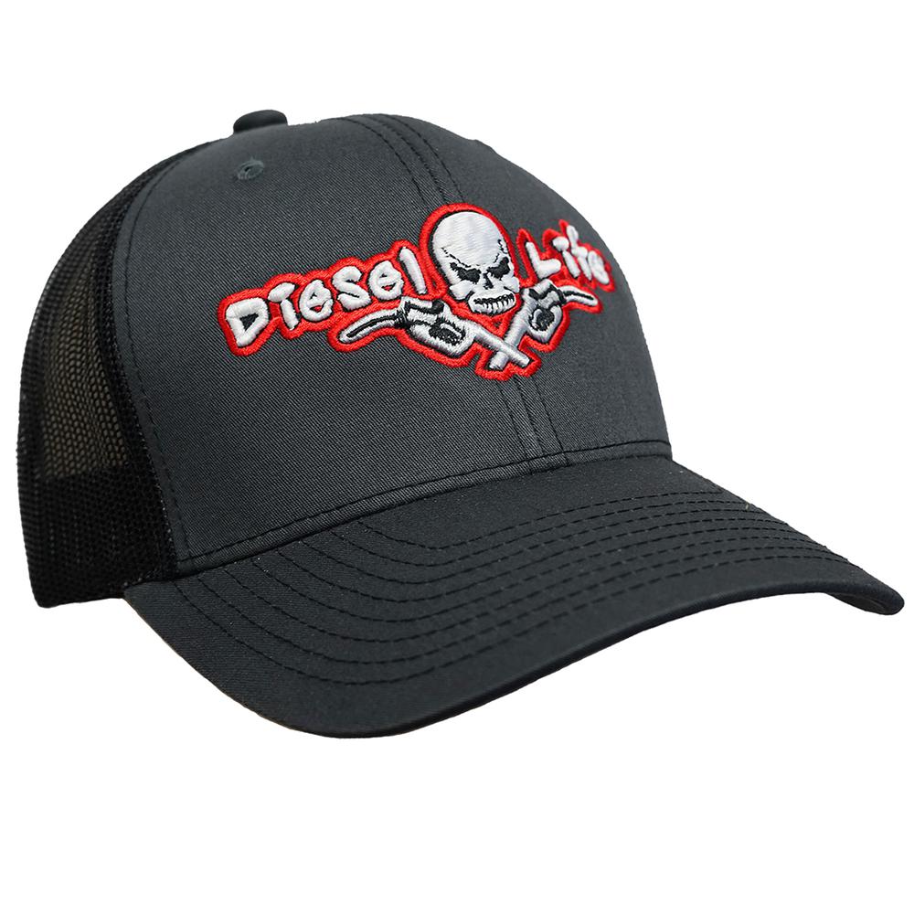 Diesel Life Snapback Trucker Hat Flex Fit - Charcoal and Red. Picture 1