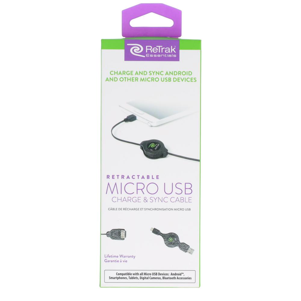 ReTrak Micro USB Cord Retractable Micro USB Charging Cable Black ETESM5. Picture 2