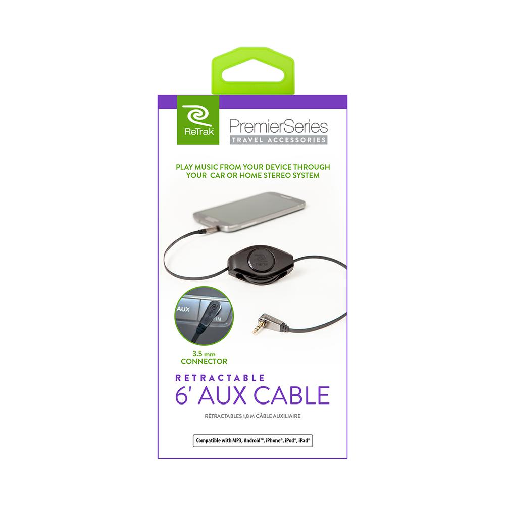 Long Retractable Aux Cord Audio Cable with Pure Signal Integrity - 6 Feet. Picture 4
