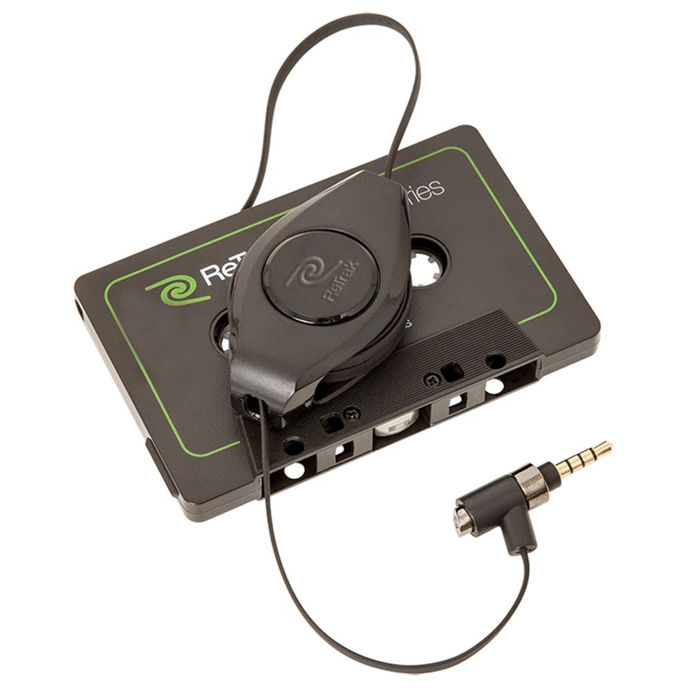 Mic and Retractable Cassette Adapter for Hands-Free Calls and Audio - Black. Picture 2
