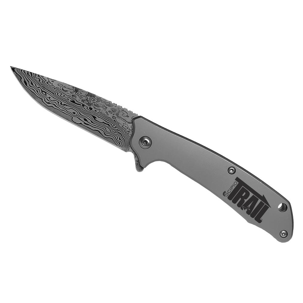 Scipio Maverick Ball-Bearing Pocket Knife FAB041M - Damascus Layered Steel Trail Knife with 3.25-Inch Blade - Silver. Picture 1