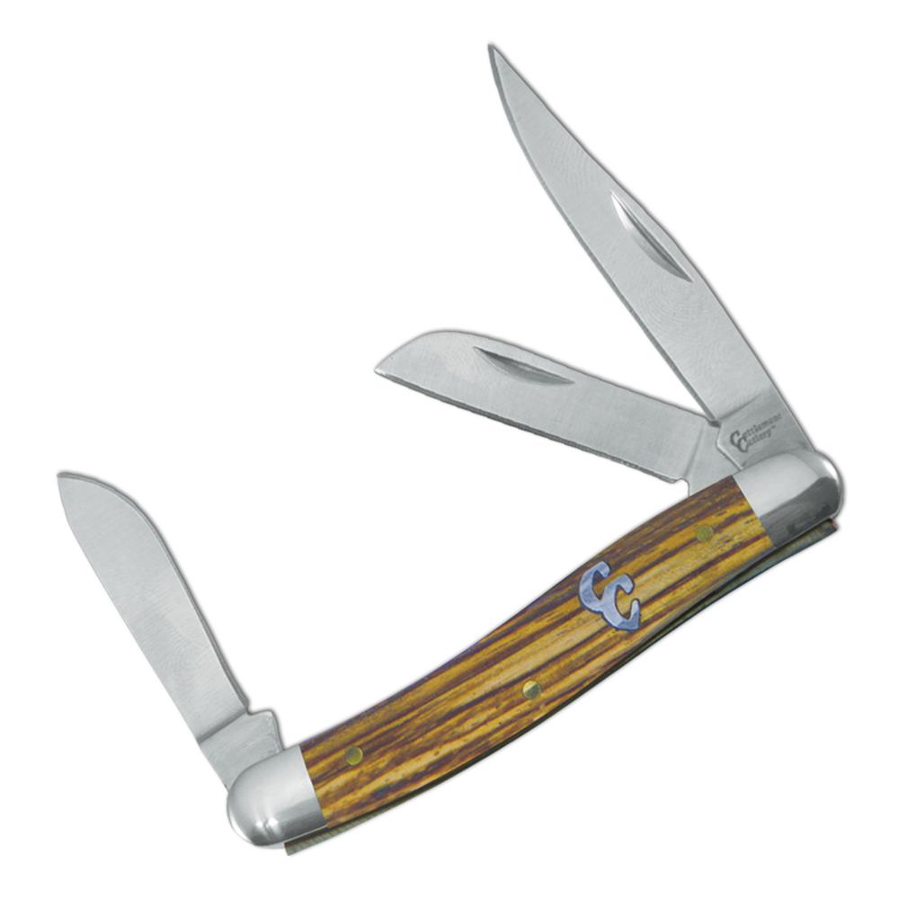 Scipio FCC0001ZW 3-Blade Sagebrush Stockman Pocket Knife Multi-Blade Folding Knife with Zebrawood Handle 3.5-Inches Closed. Picture 1