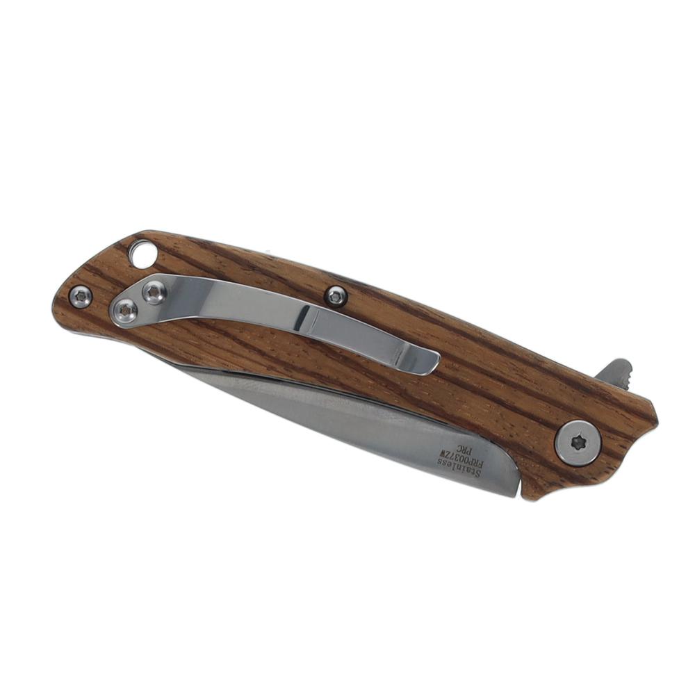 Scipio FRP0037ZW  Outlaw Ball Bearing Pocket Knife - Stainless Steel Folding Knife 3-Inch EDC - Zebrawood. Picture 2
