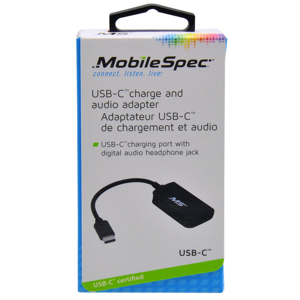 MobileSpec USB-C(R) Charger and Audio Adapter MBS05102 - Type C to 3.5mm Aux Audio Headphone Adapter Charger - Black. Picture 2
