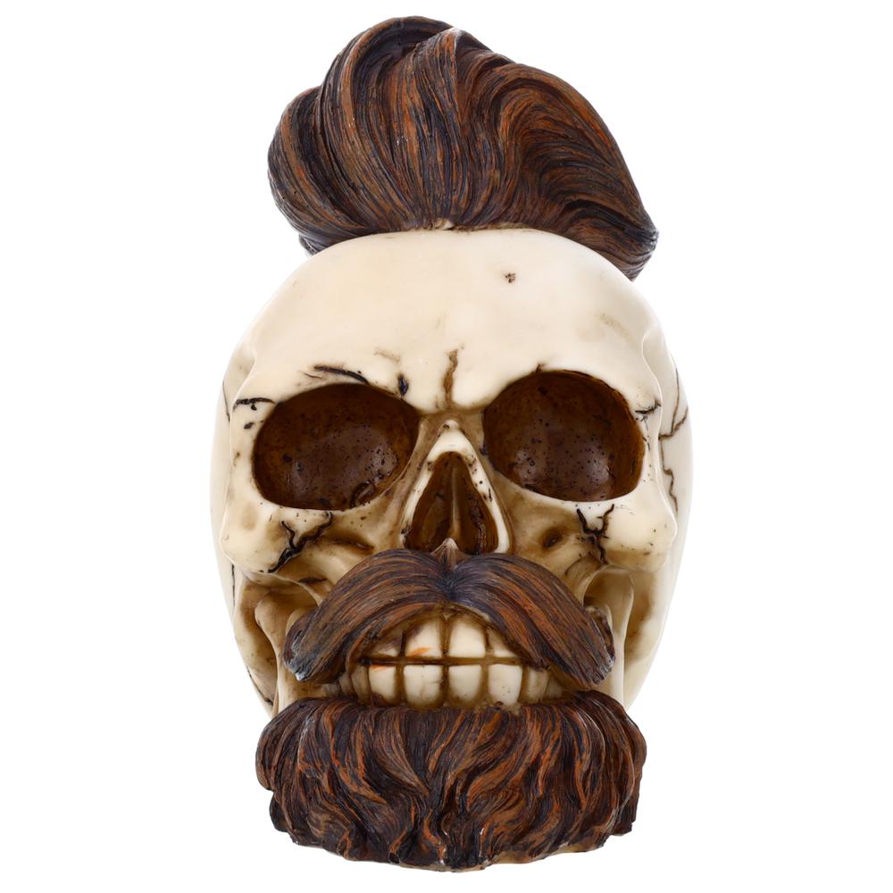 Resin Beard Skull P754836 - Winter Halloween Decoration Gothic DOD Skeleton Head Macabre Decor Collectible. Picture 1