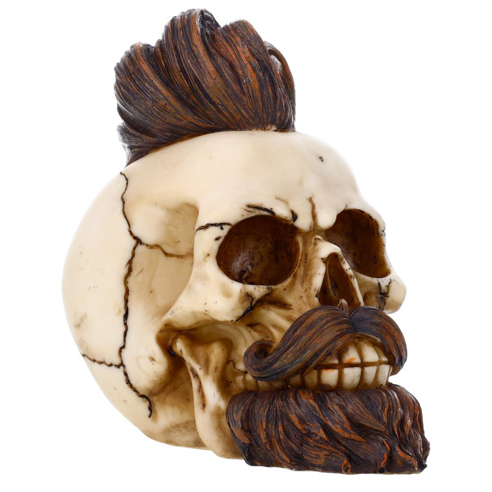 Resin Beard Skull P754836 - Winter Halloween Decoration Gothic DOD Skeleton Head Macabre Decor Collectible. Picture 2