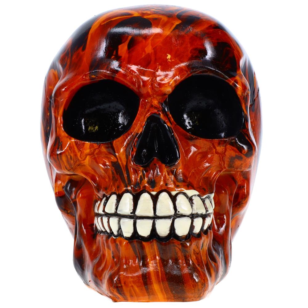 Resin Flame Skull Orange Day of the Dead Skull P754923 - Ghost Rider Halloween Decoration Gothic DOD Skeleton Head Dia de los Muertos - Orange. Picture 1