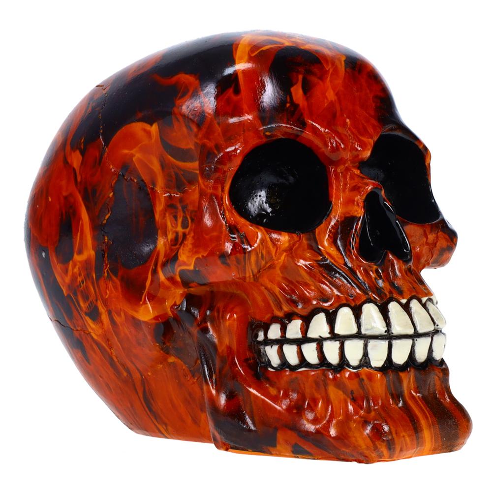 Resin Flame Skull Orange Day of the Dead Skull P754923 - Ghost Rider Halloween Decoration Gothic DOD Skeleton Head Dia de los Muertos - Orange. Picture 2
