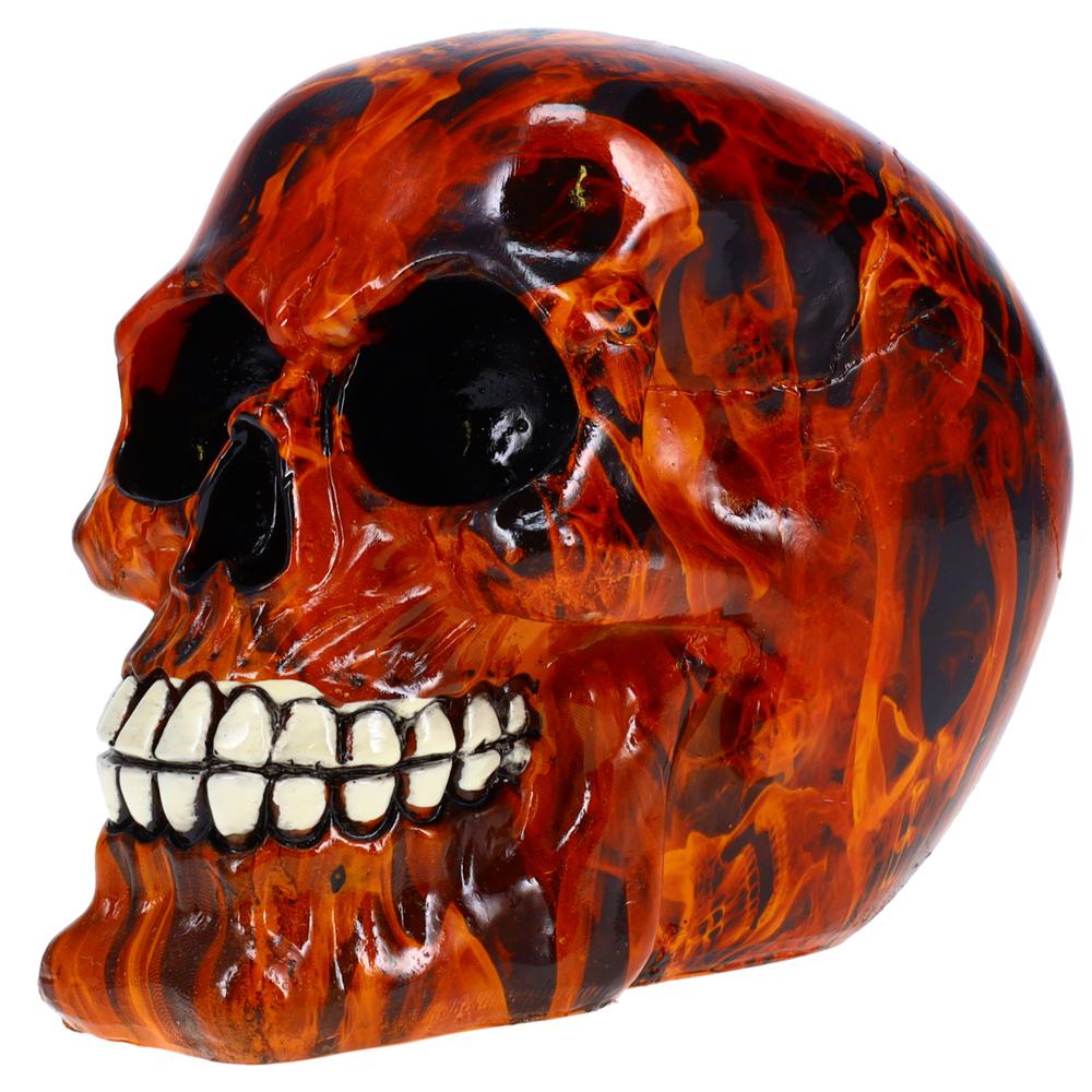 Resin Flame Skull Orange Day of the Dead Skull P754923 - Ghost Rider Halloween Decoration Gothic DOD Skeleton Head Dia de los Muertos - Orange. Picture 3