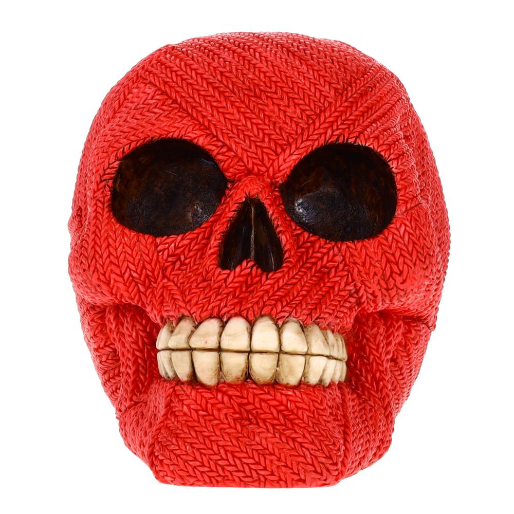 Small Size Resin Knit Skull Statue P784183A - Red Human Skull Sculpture Zombie Figurine for Halloween Gothic Collectible Ornament. Picture 1