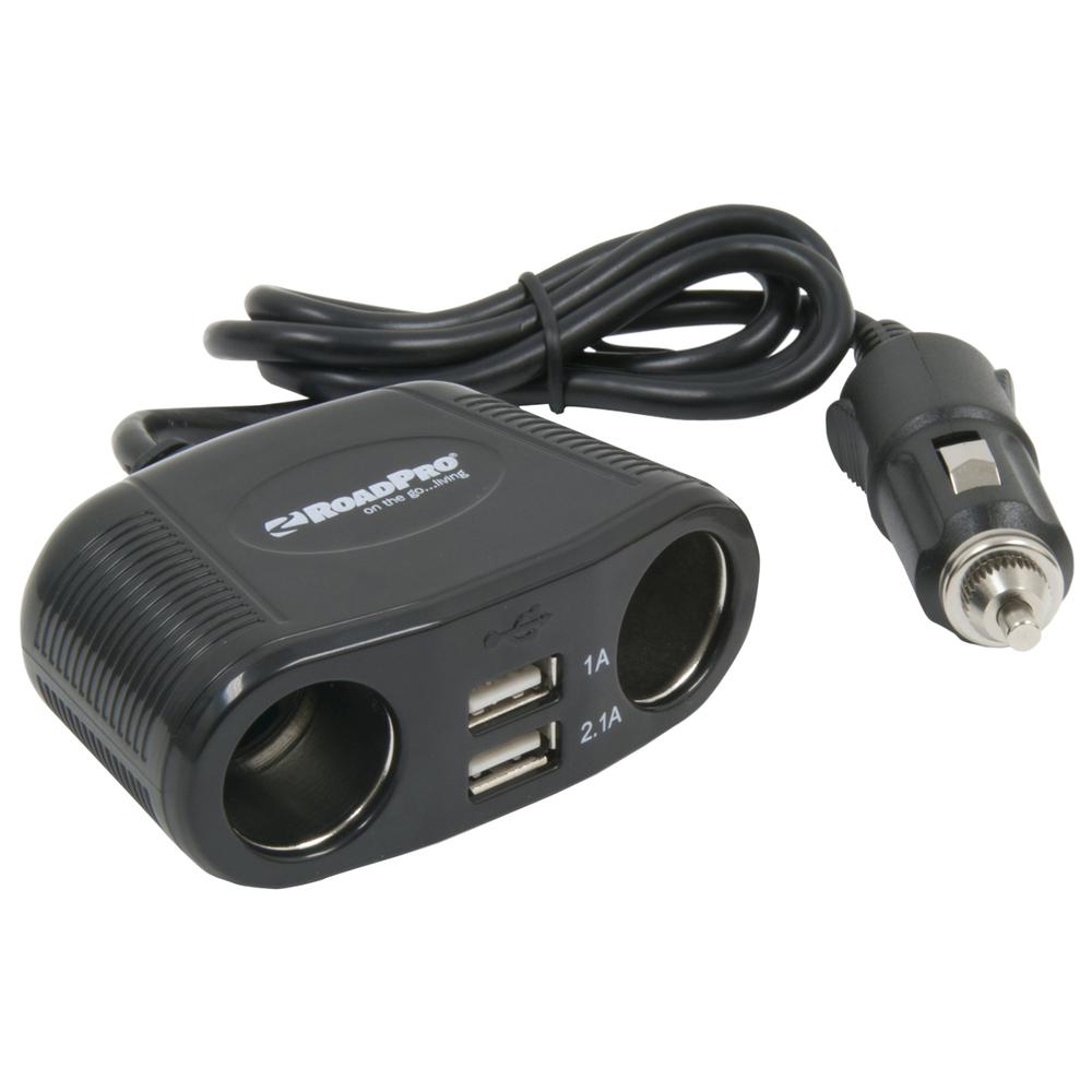 RoadPro 4-Way 12-Volt Adapter with 2 USB Ports Cigarette Lighter Adapter RP431USB. Picture 1