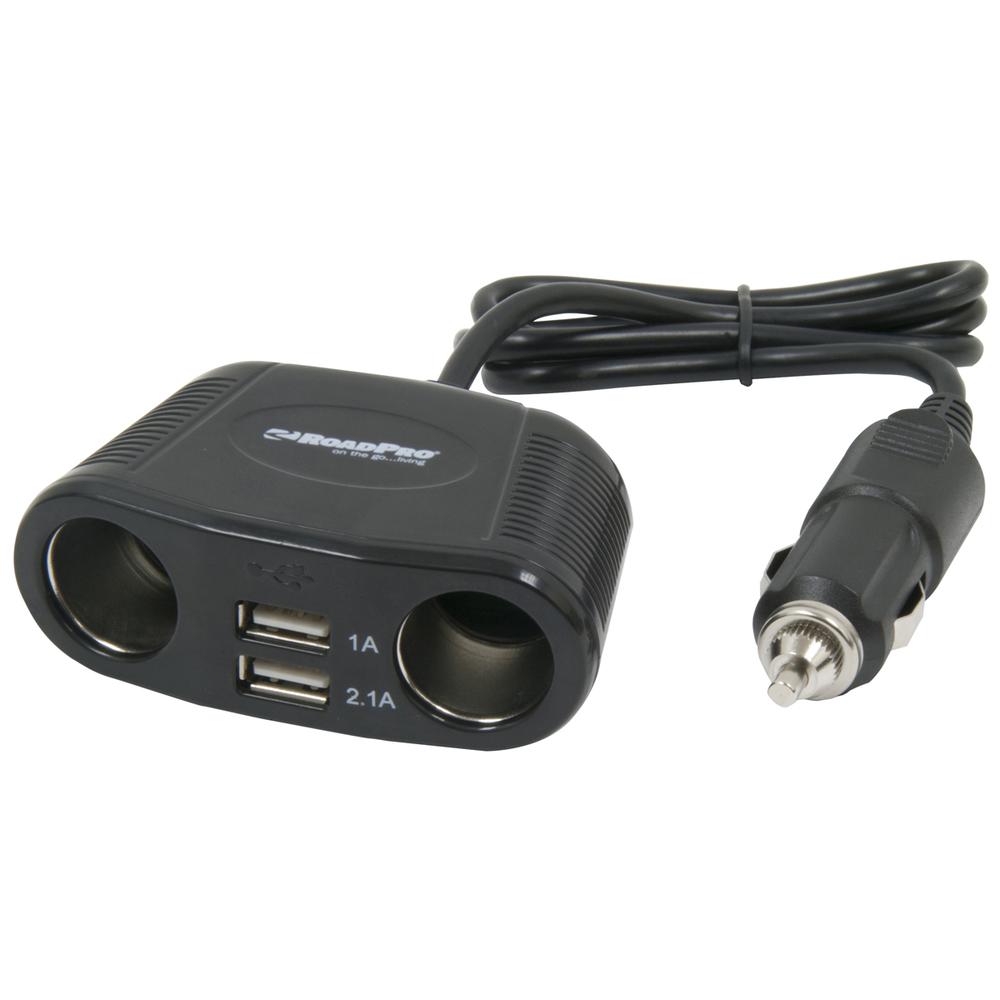 RoadPro 4-Way 12-Volt Adapter with 2 USB Ports Cigarette Lighter Adapter RP431USB. Picture 2