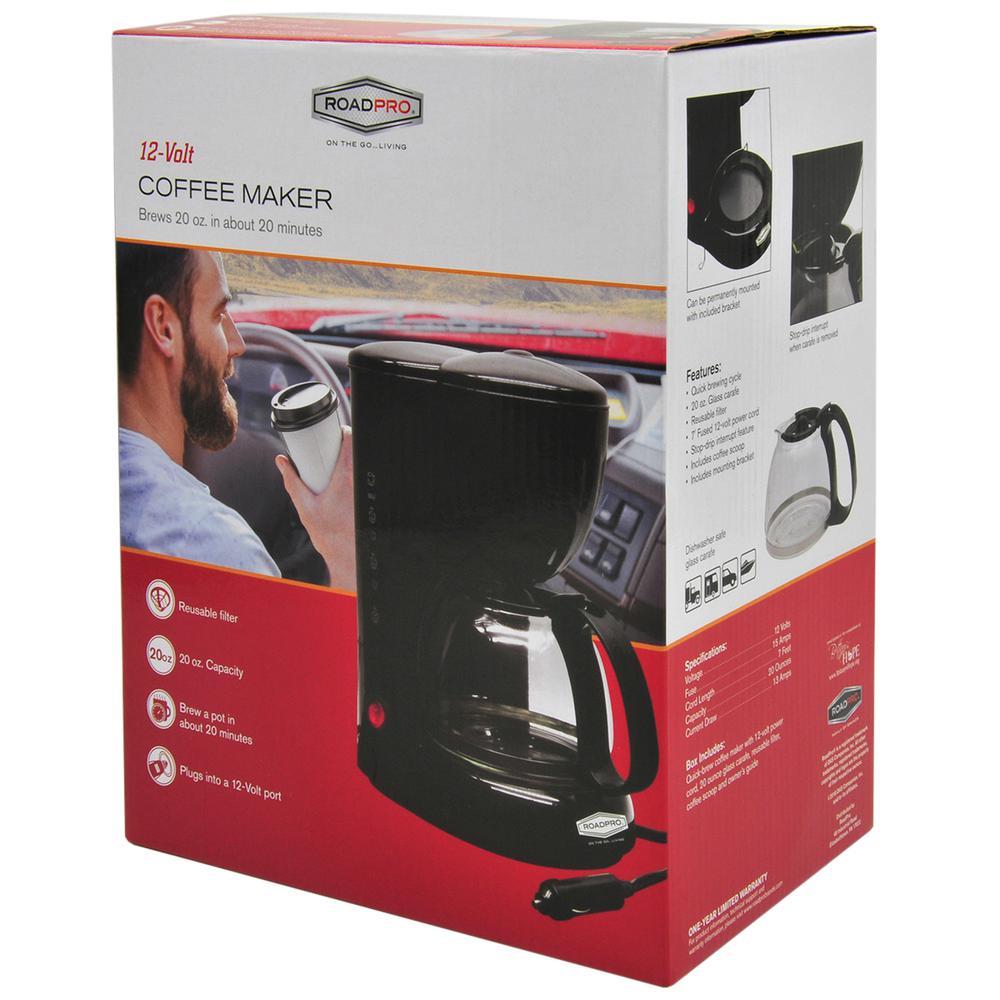 12V Coffee Maker with Glass Carafe Reusable Filter 20oz Capacity Black RPSC785. Picture 3