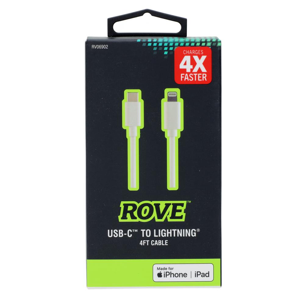 Rove Fast Charge(TM) Lightning(R) Cable RV06902  USB-C(R) 4ft Power Charging Cord - White. Picture 4