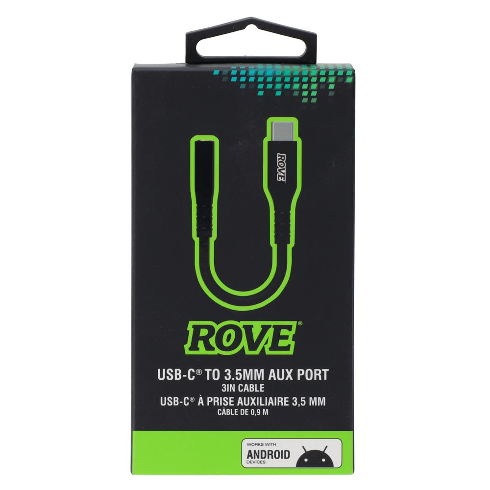 Rove RV069131 3in USB-C to 3.5 MM Headphone Jack Adapter USB-C(R) to Female Audio Adapter - Black. Picture 4