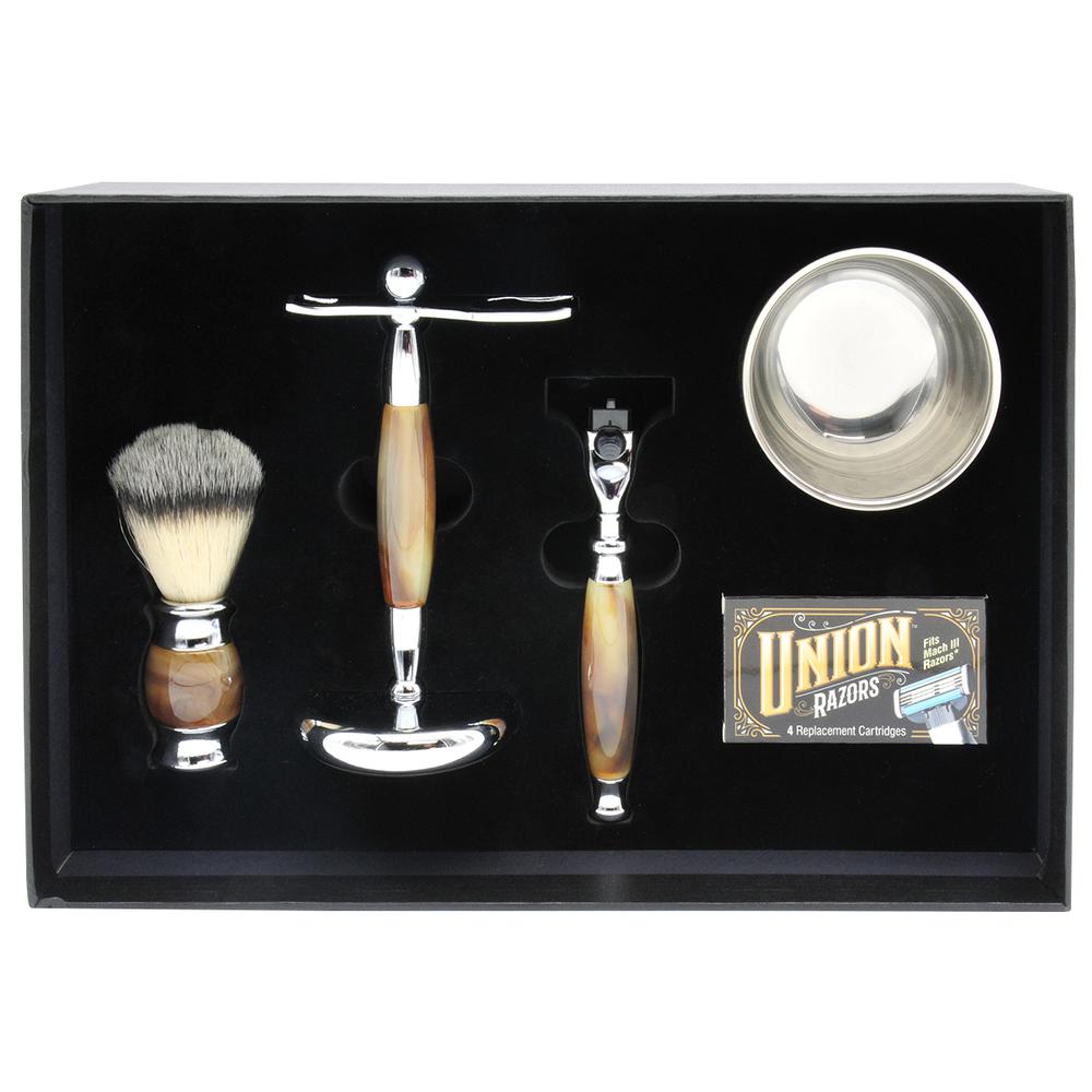 Union Razors SS3 Wet Shaving Kit for Men 5-Piece Shaving Gift Set with Brush and Stand Razor Barber Kit - Tiger Eye. Picture 2