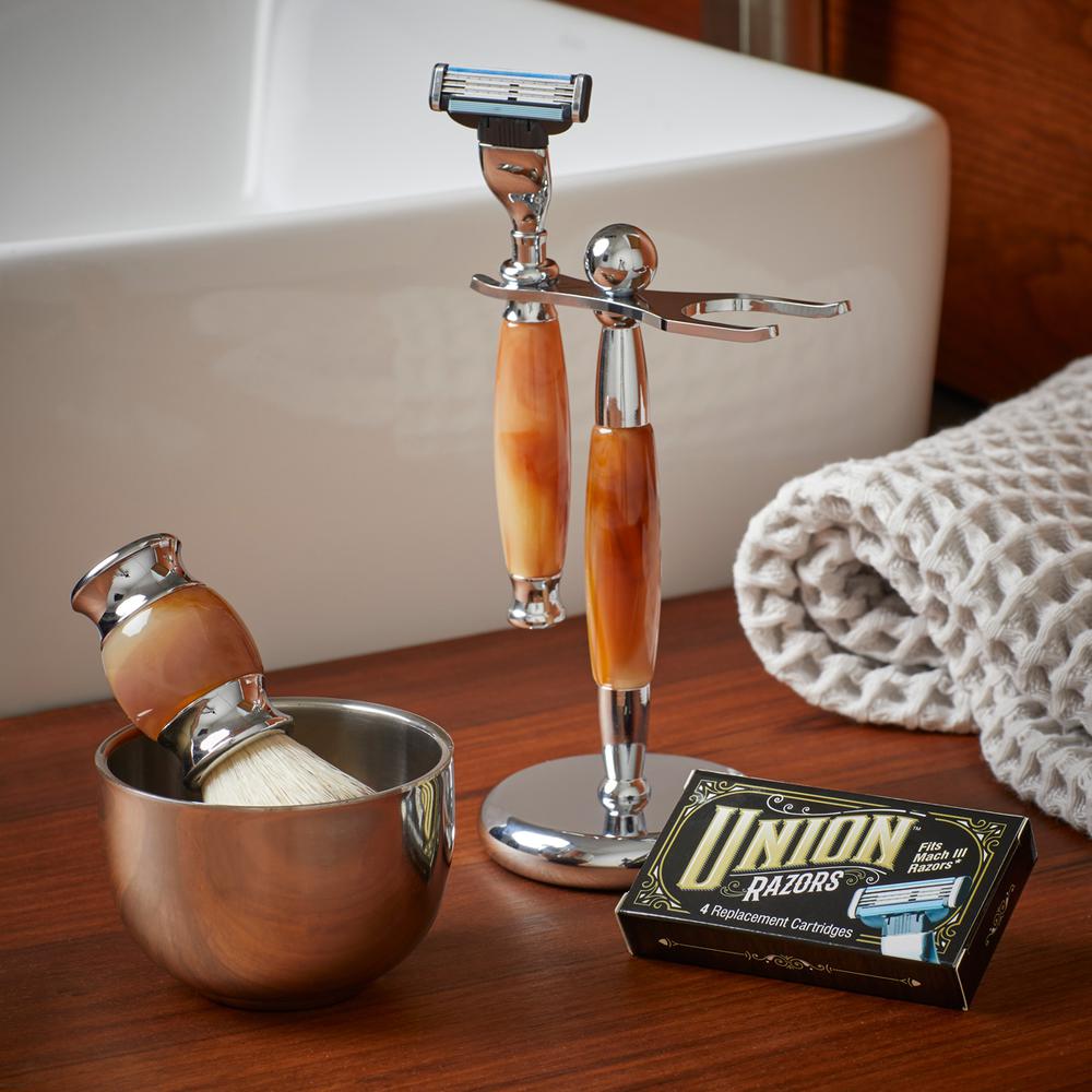 Union Razors SS3 Wet Shaving Kit for Men 5-Piece Shaving Gift Set with Brush and Stand Razor Barber Kit - Tiger Eye. Picture 3