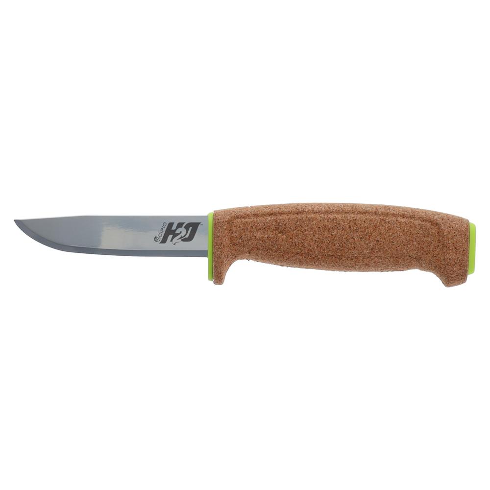 Scipio Floating Knife SHDA05 Fixed-Blade Fine Edged Stainless Steel Knife That Floats with Neon Green Sheath. Picture 1