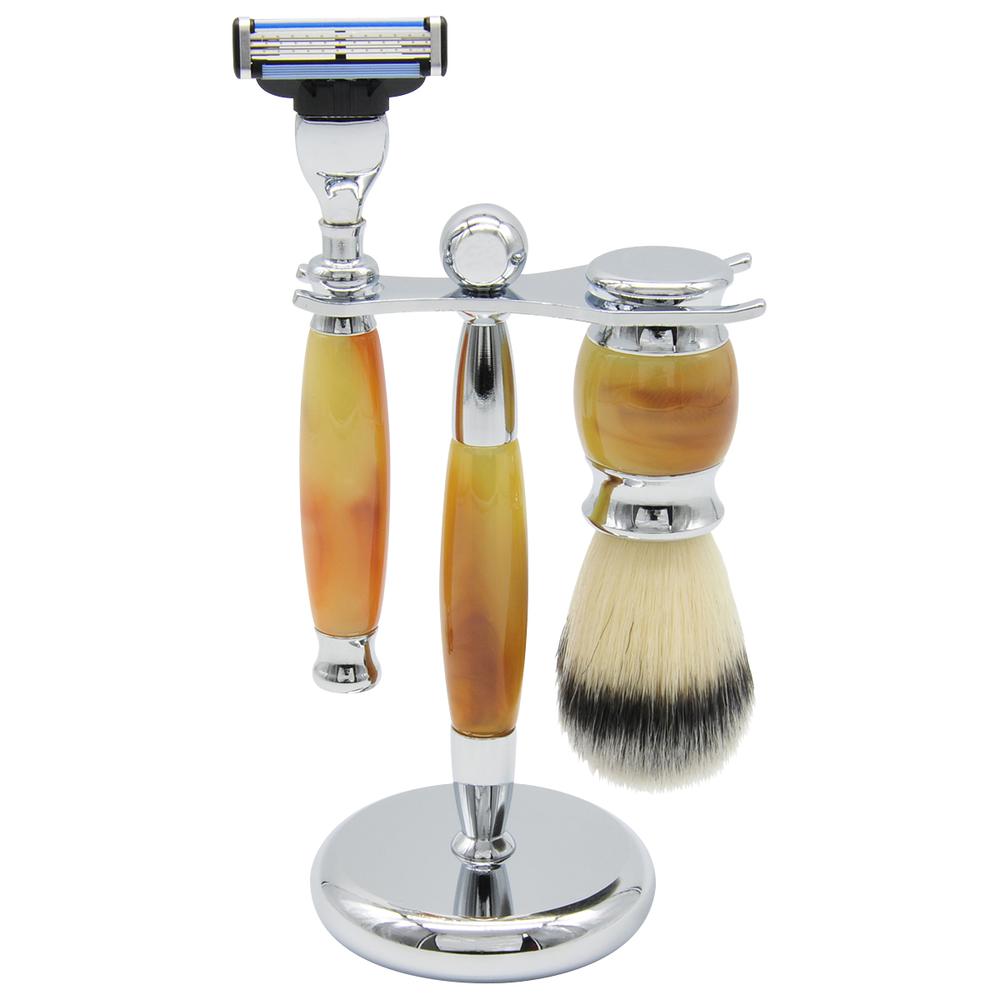 Union Razors SS1 Wet Shaving Kit for Men 3-Piece Shaving Gift Set with Brush and Stand Razor Barber Kit - Tiger Eye. Picture 1