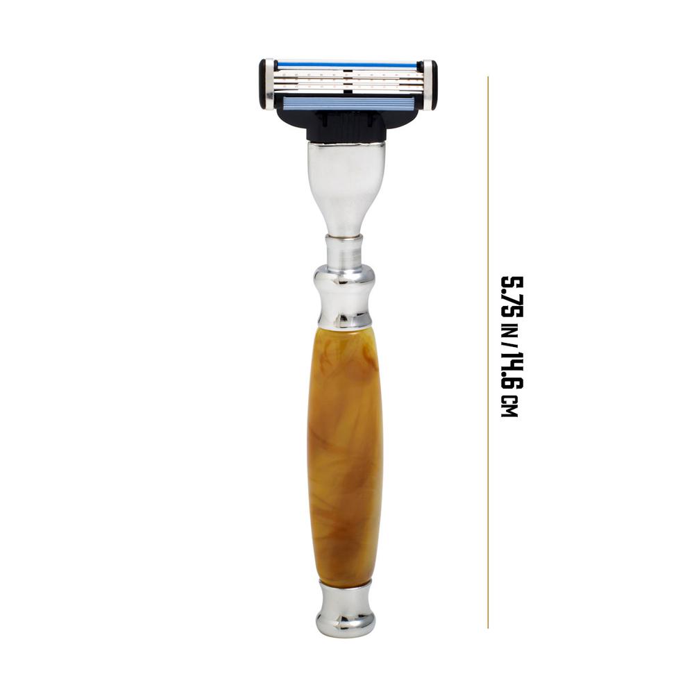 Union Razors SS1RZ Razor with Wood Tiger Eye Handle and Lubricating Strip - Reusable Mens Shaving Razor. Picture 4