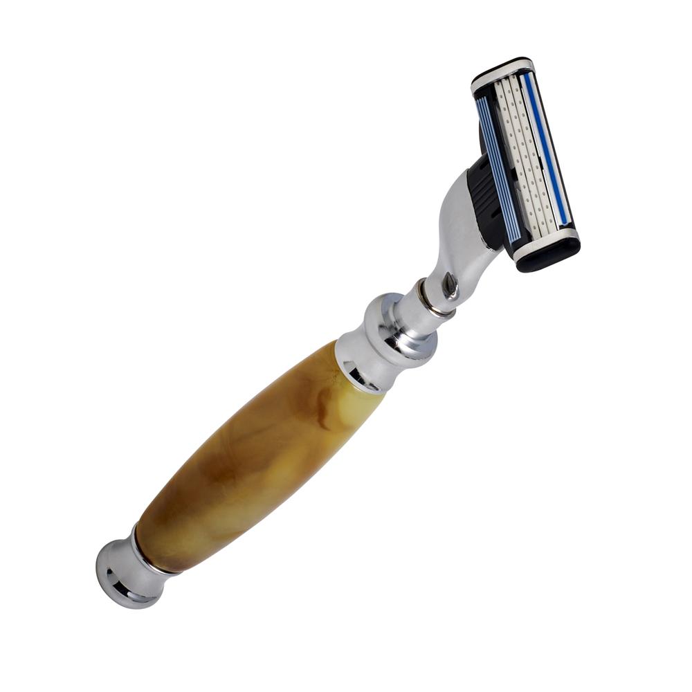 Union Razors SS1RZ Razor with Wood Tiger Eye Handle and Lubricating Strip - Reusable Mens Shaving Razor. Picture 5