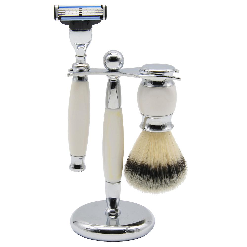 Union Razors SS2 Wet Shaving Kit for Men 3-Piece Shaving Gift Set with Brush and Stand Razor Barber Kit - White. Picture 1