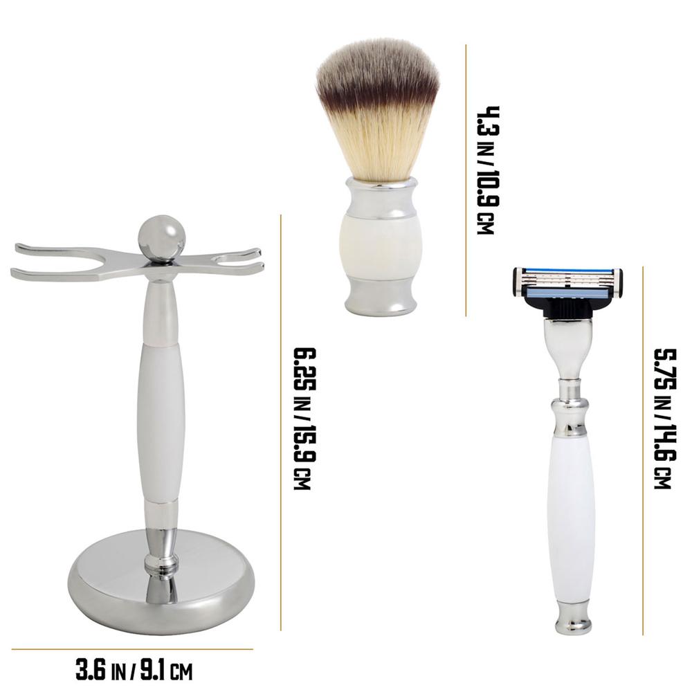 Union Razors SS2 Wet Shaving Kit for Men 3-Piece Shaving Gift Set with Brush and Stand Razor Barber Kit - White. Picture 3