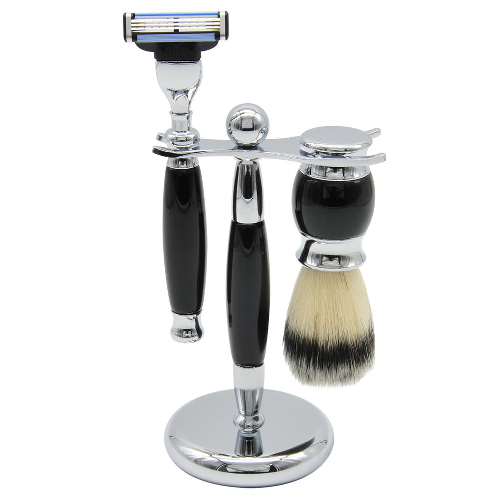 Union Razors SS3 Wet Shaving Kit for Men 3-Piece Shaving Gift Set with Brush and Stand Razor Barber Kit - Black. Picture 1