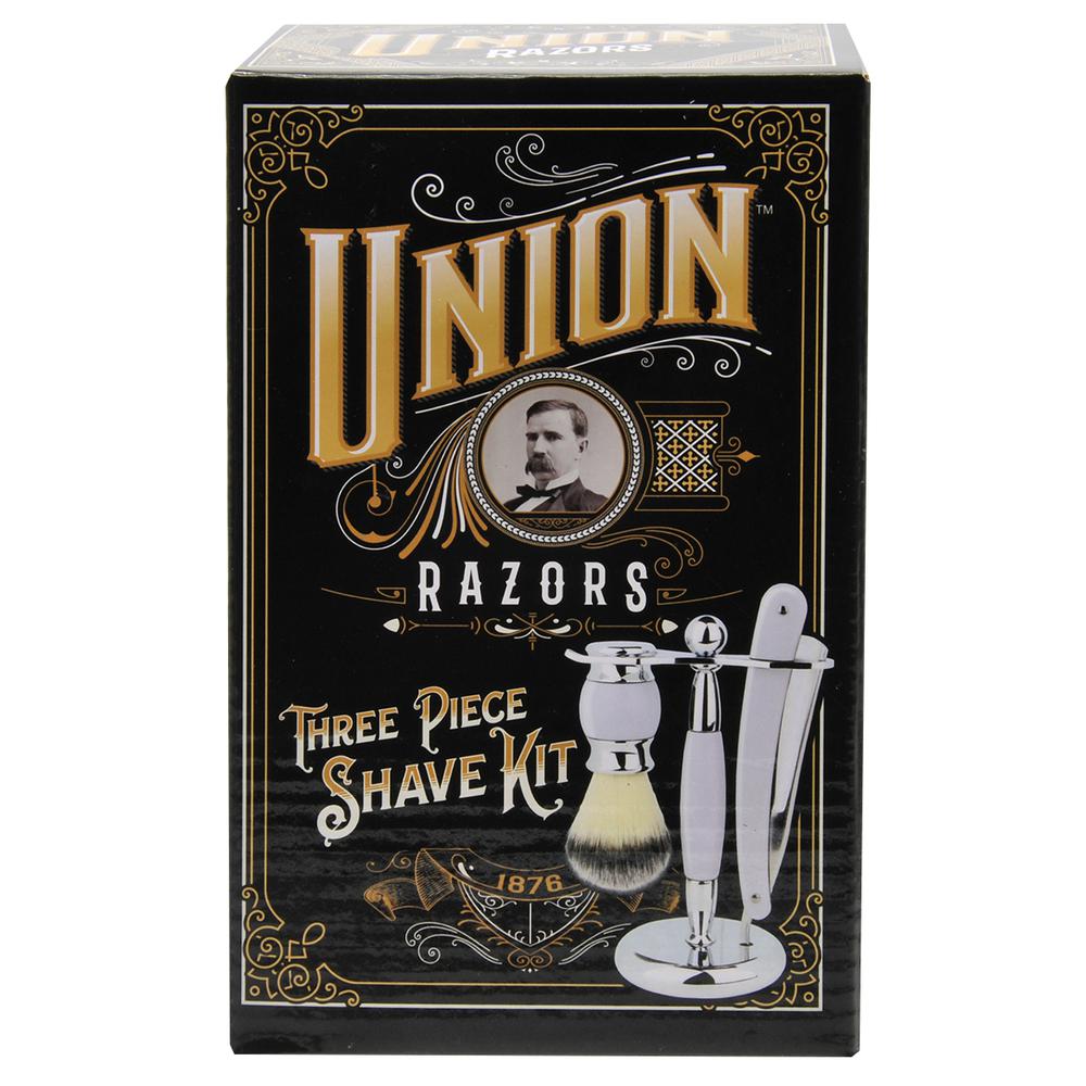 Union Razors SS5W Wet Shaving Kit for Men 3-Piece Shaving Gift Set with Brush and - Stand Straight Razor Barber Kit - White. Picture 5