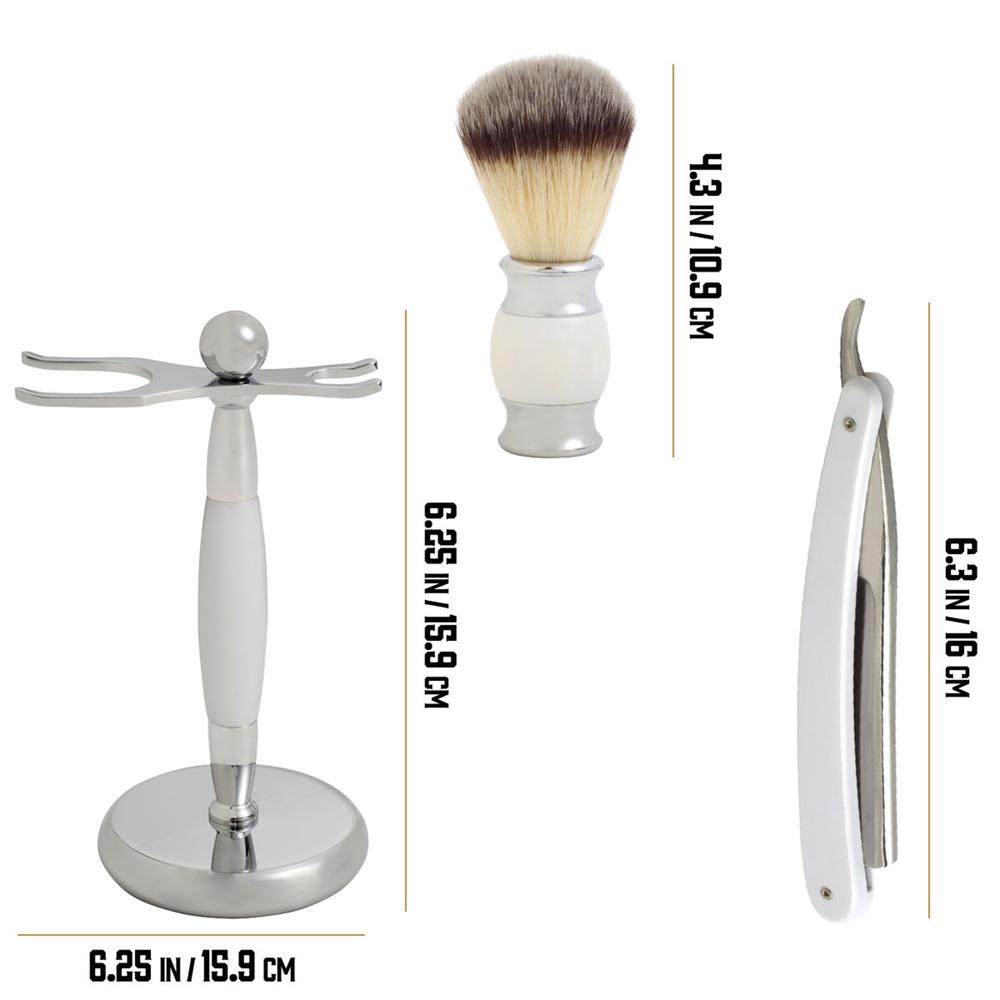 Union Razors SS5W Wet Shaving Kit for Men 3-Piece Shaving Gift Set with Brush and - Stand Straight Razor Barber Kit - White. Picture 2