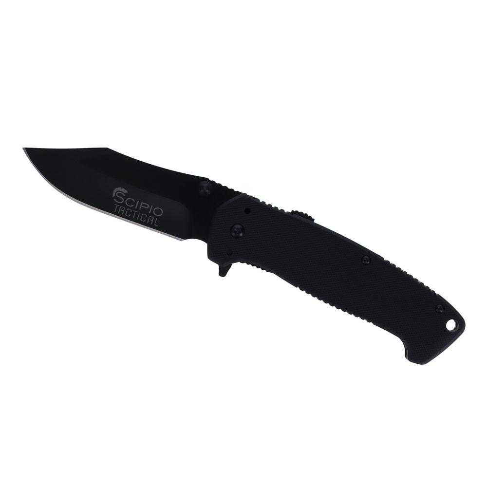 Scipio ST060B Night Tracer Assisted-Opening Pocket Knife Stainless Steel Folding Knife Flip Style with Locking Clip - Black. Picture 1