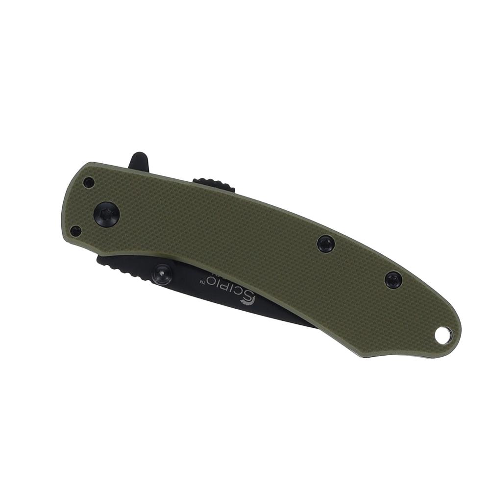 Scipio ST067G Flipper Spring Assisted Pocket Knife - Stainless Steel Folding Knife 3-Inch Blade G10 Handle Ember Assisted-Opening - Green. Picture 1
