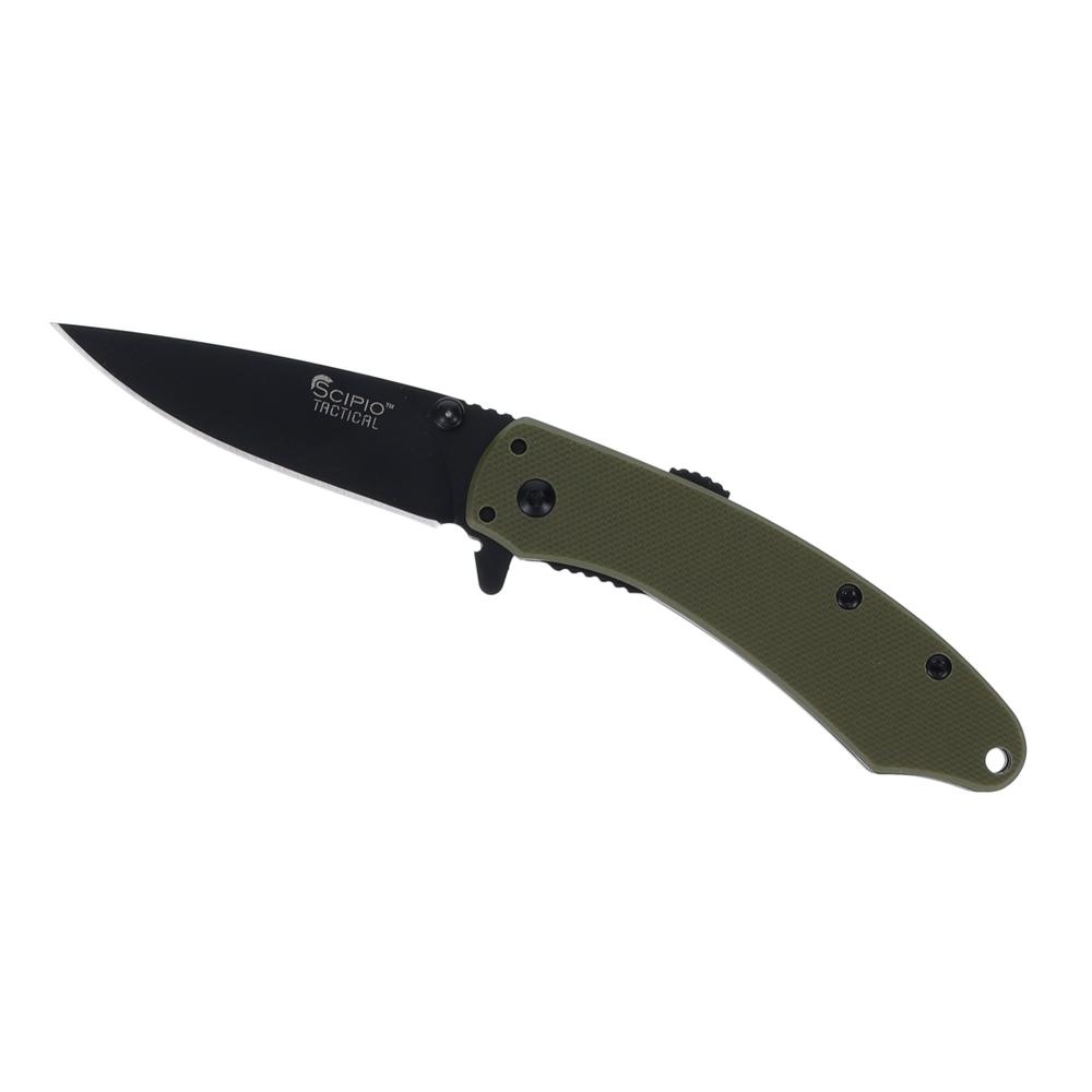 Scipio ST067G Flipper Spring Assisted Pocket Knife - Stainless Steel Folding Knife 3-Inch Blade G10 Handle Ember Assisted-Opening - Green. Picture 5