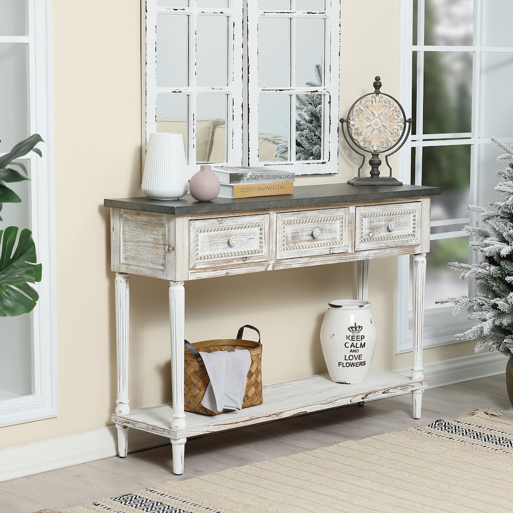Wood and Metal Farmhouse Distressed Console Table. Picture 6