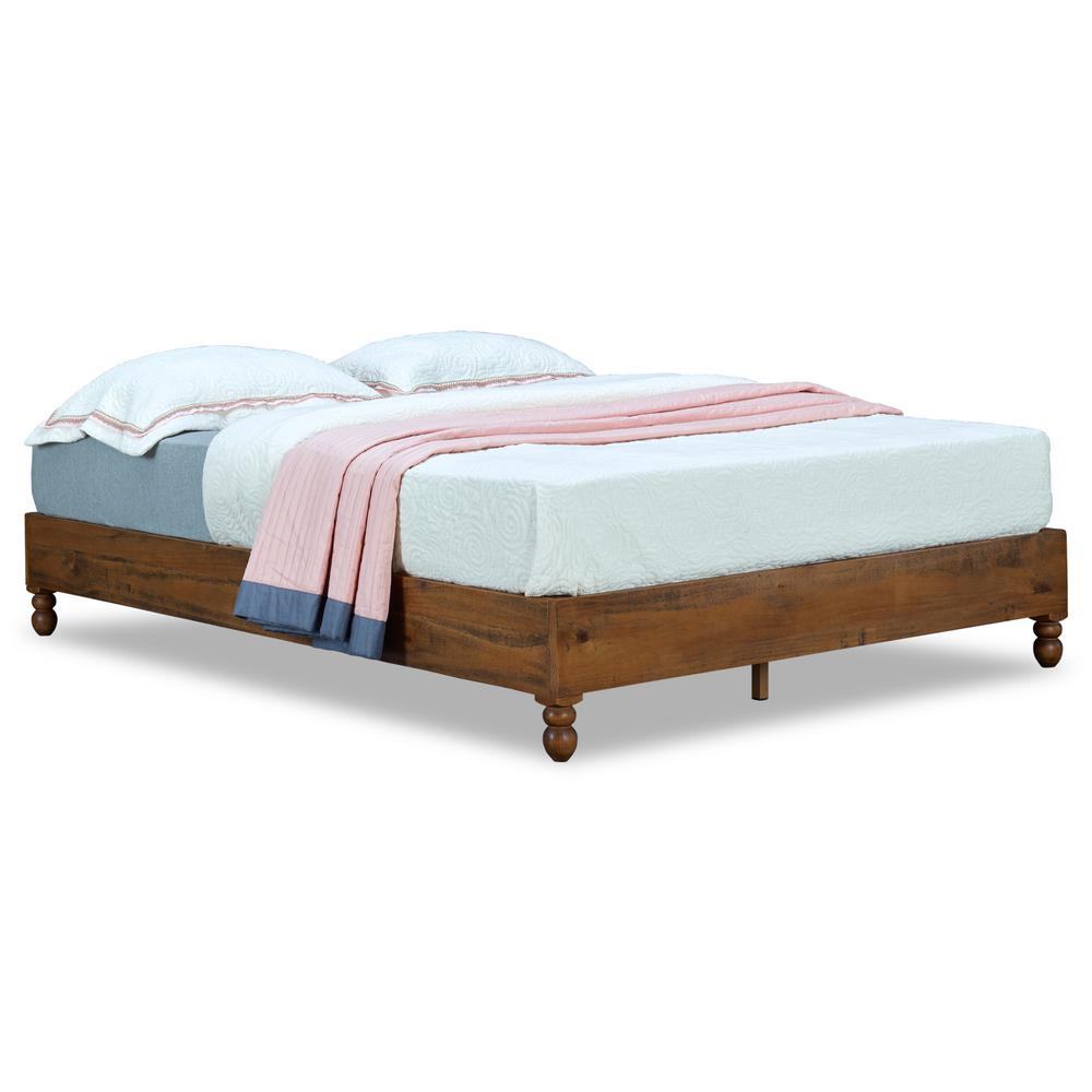 12 Inch Solid Wood Bed Frame with Turning Legs,  Rustic Teak , King. Picture 4