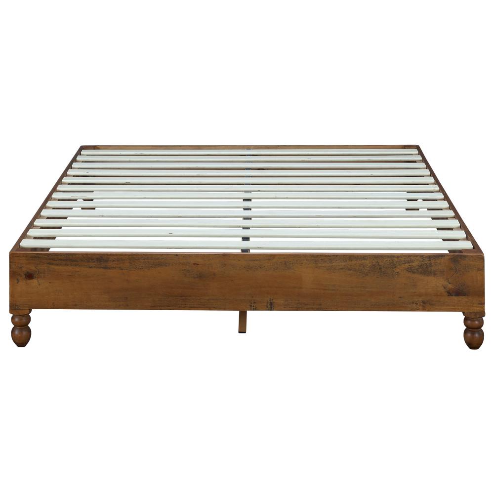 12 Inch Solid Wood Bed Frame with Turning Legs,  Rustic Teak , King. Picture 6
