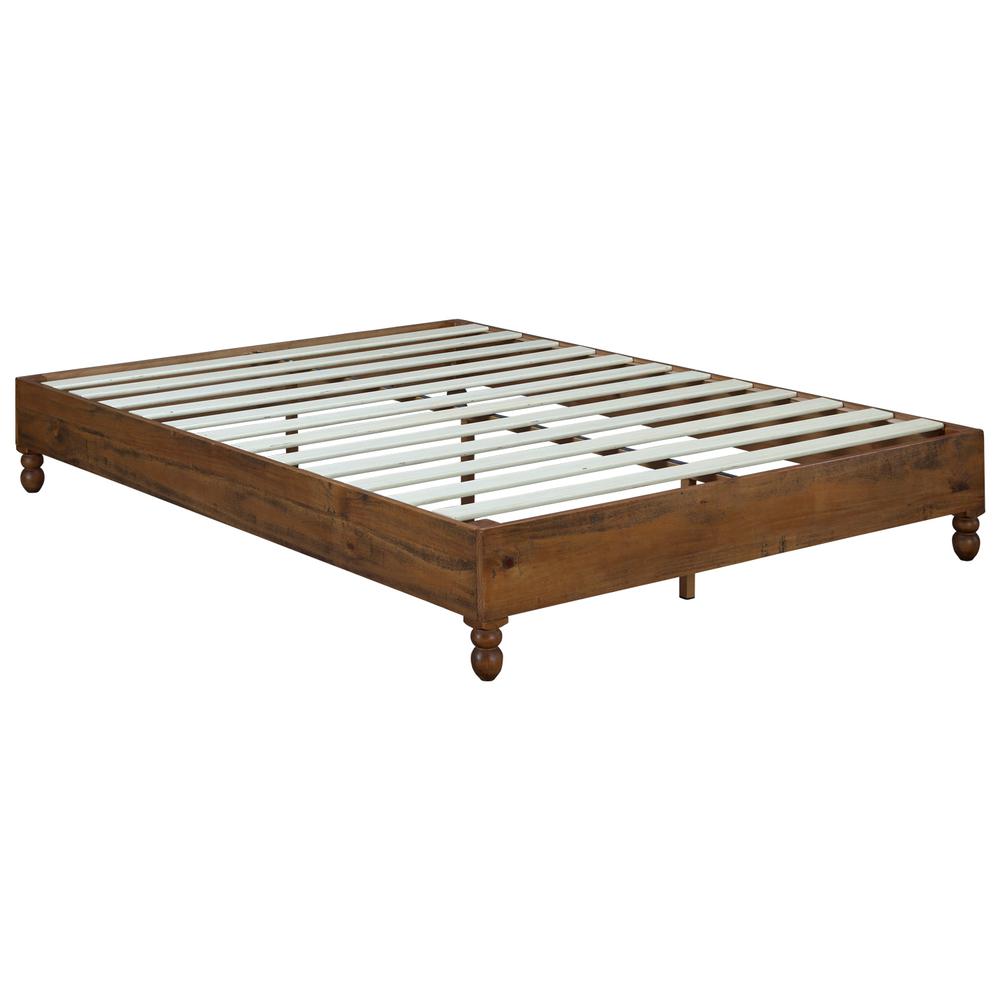 12 Inch Solid Wood Bed Frame with Turning Legs,  Rustic Teak , King. Picture 7