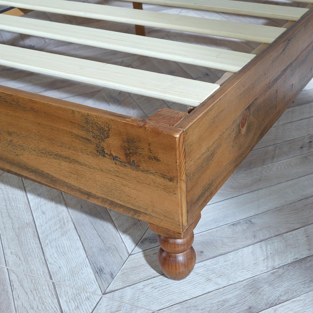 12 Inch Solid Wood Bed Frame with Turning Legs,  Rustic Teak , King. Picture 8