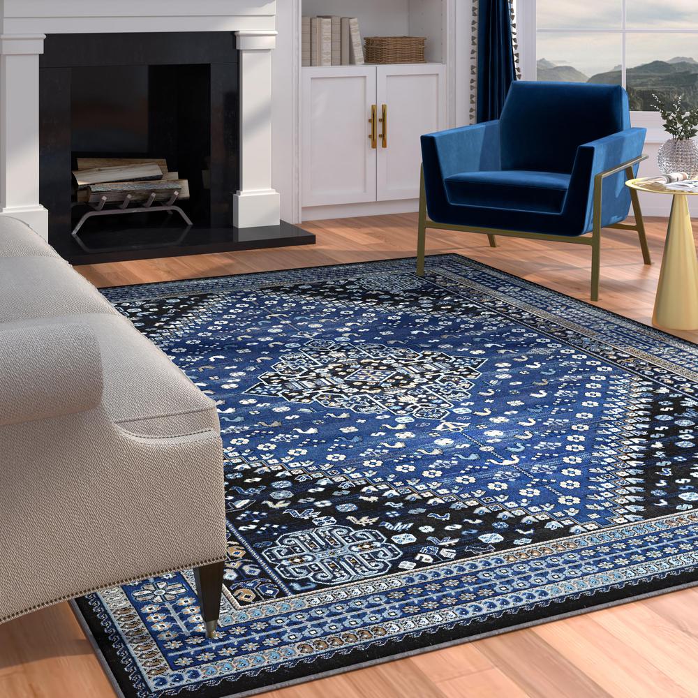 Sonoma Gabriella Medallion Blue, Brown, Beige and Ivory Viscose Area Rug, 7'10" x 10'. Picture 3