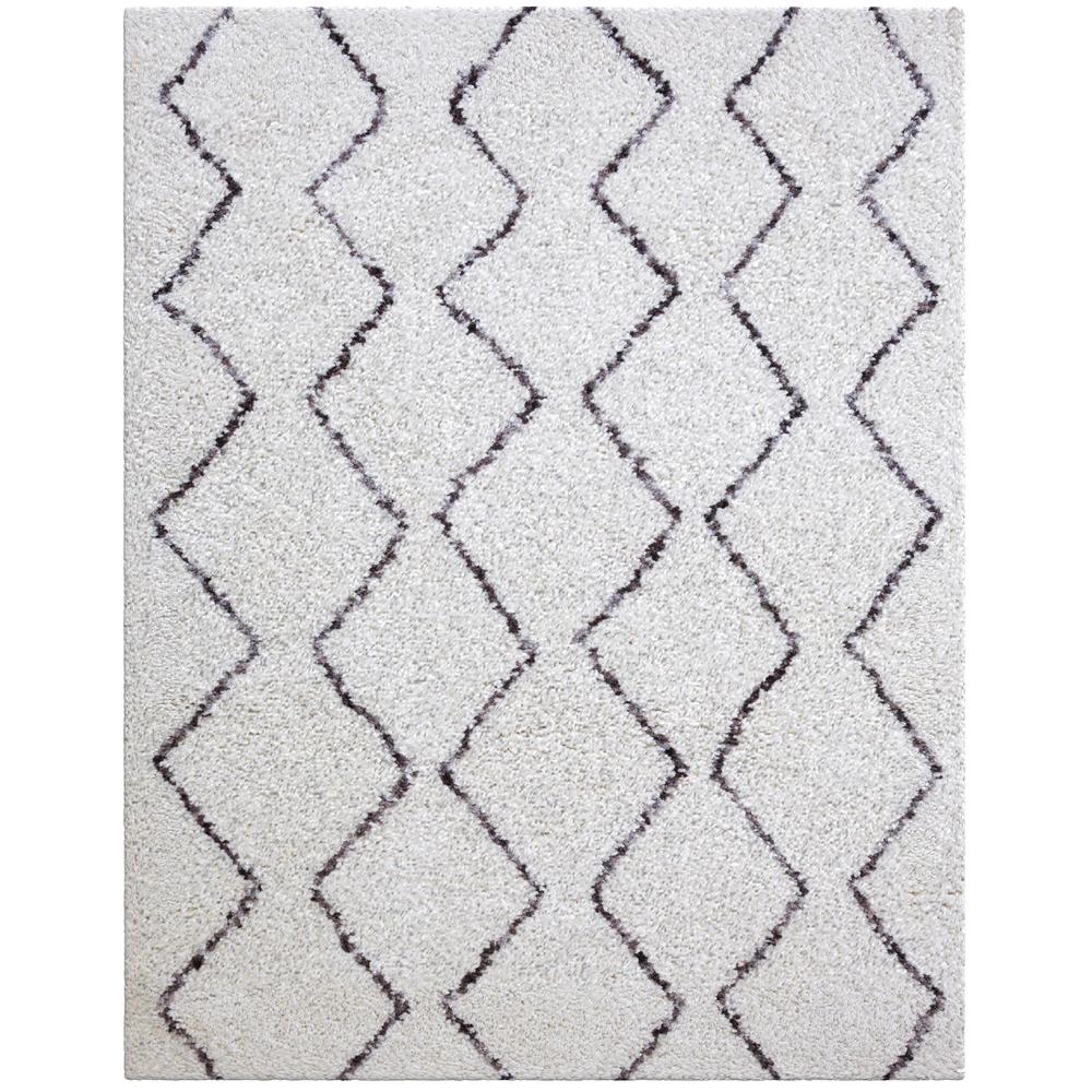 Oasis Waves White and Dark Gray Polyester Area Rug, 7'10" x 10'1". Picture 1
