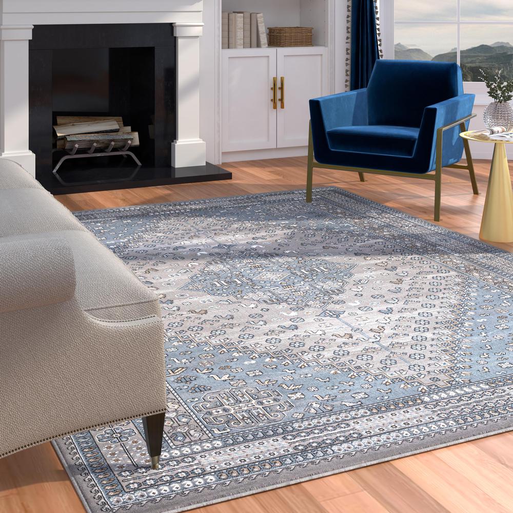 Sonoma Gabriella Medallion Grey, Blue, Ivory and Beige Viscose Area Rug, 7'10" x 10'. Picture 3