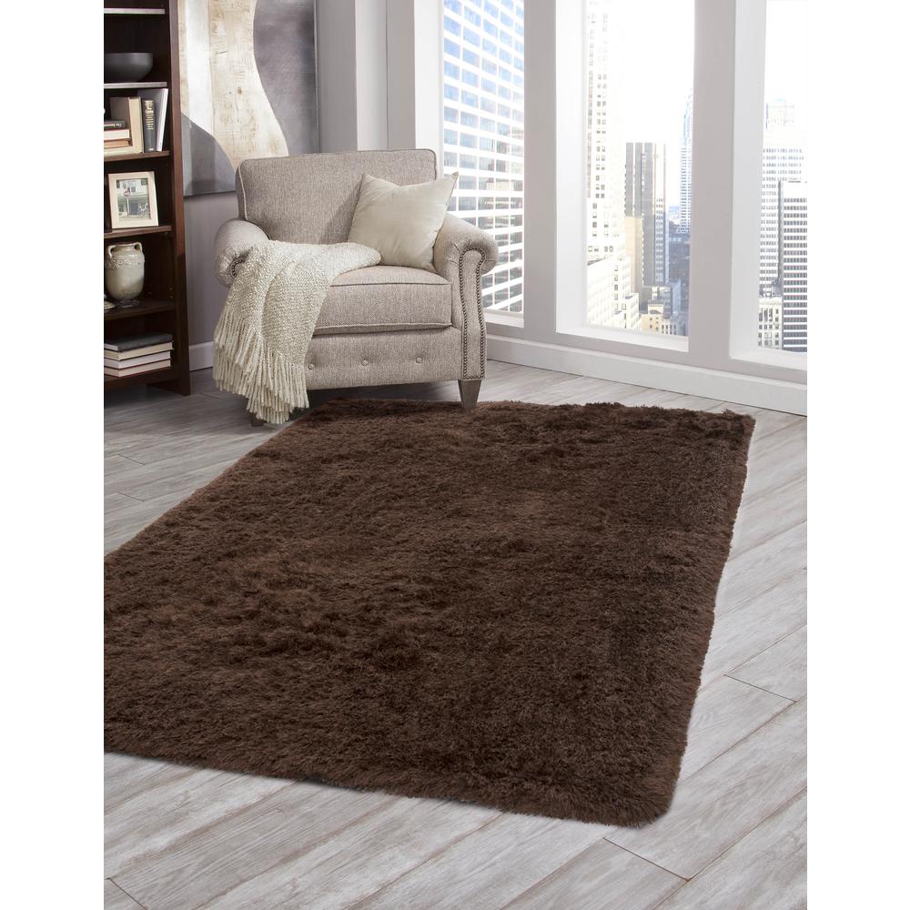 Luxe Shag Chocolate Area Rug, 5' x 8'. Picture 1