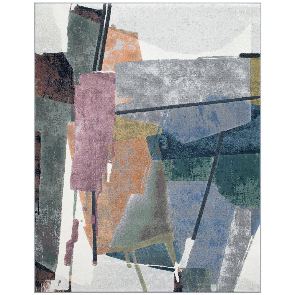 Essentials Abstract Orange, Sage, Blue, Gray, Ivory and Mauve Polypropylene Area Rug, 7'9" x 10'6". Picture 1