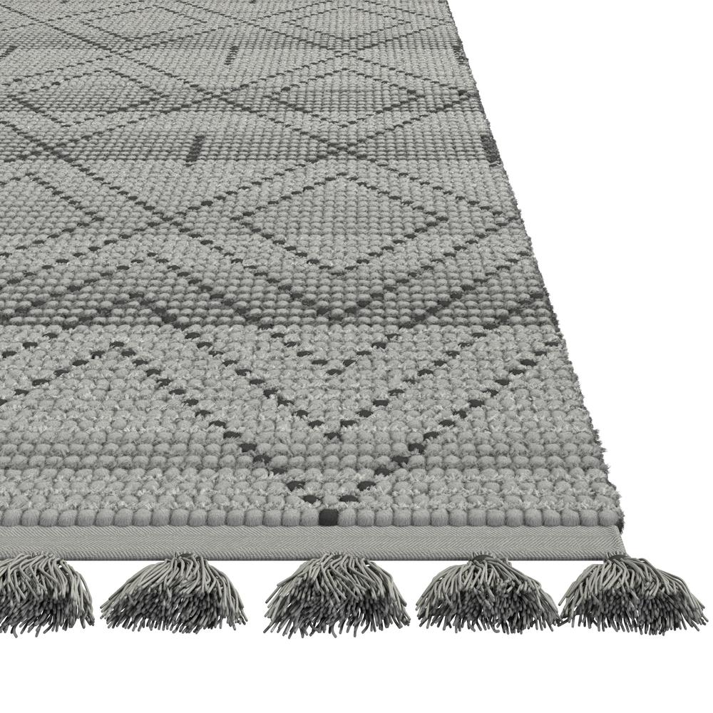 Vail Dowlan Gray and Charcoal - Wool and Cotton Area Rug with Tassels, 5' x 8'. Picture 3